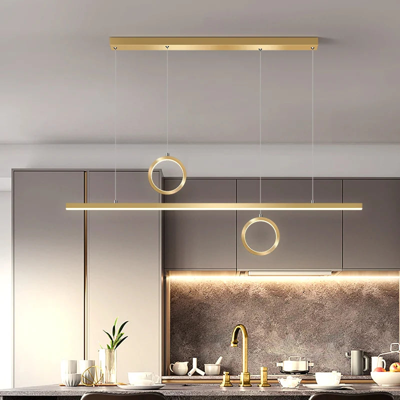 Black/Golden Modern Simple LED Chandelier Dining Room Island Nordic Long Hanging Lights Aluminum Office Rstaurant Pendant Lamp