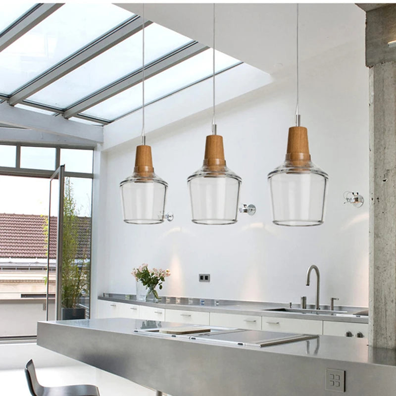 Nordic Glass Pendant Lamp Led Wood Lighting Fixture Aisle Loft Indoor Bar Deco Modern America Retro Vintage Living Bedroom Light