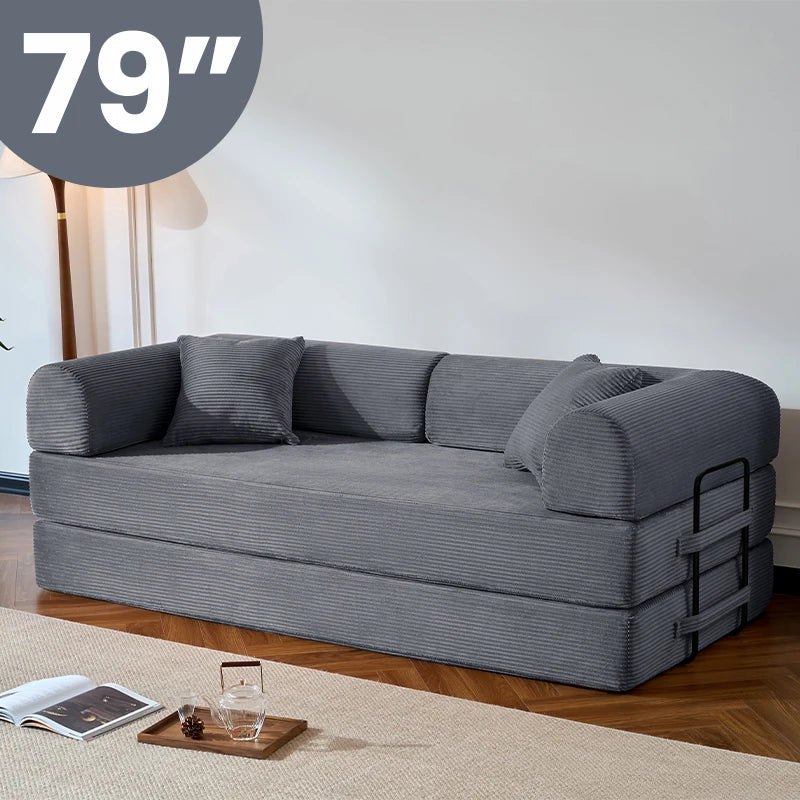 79’’ Folding Convertible Sofa Bed Corduroy Upholstered Boneless Couch