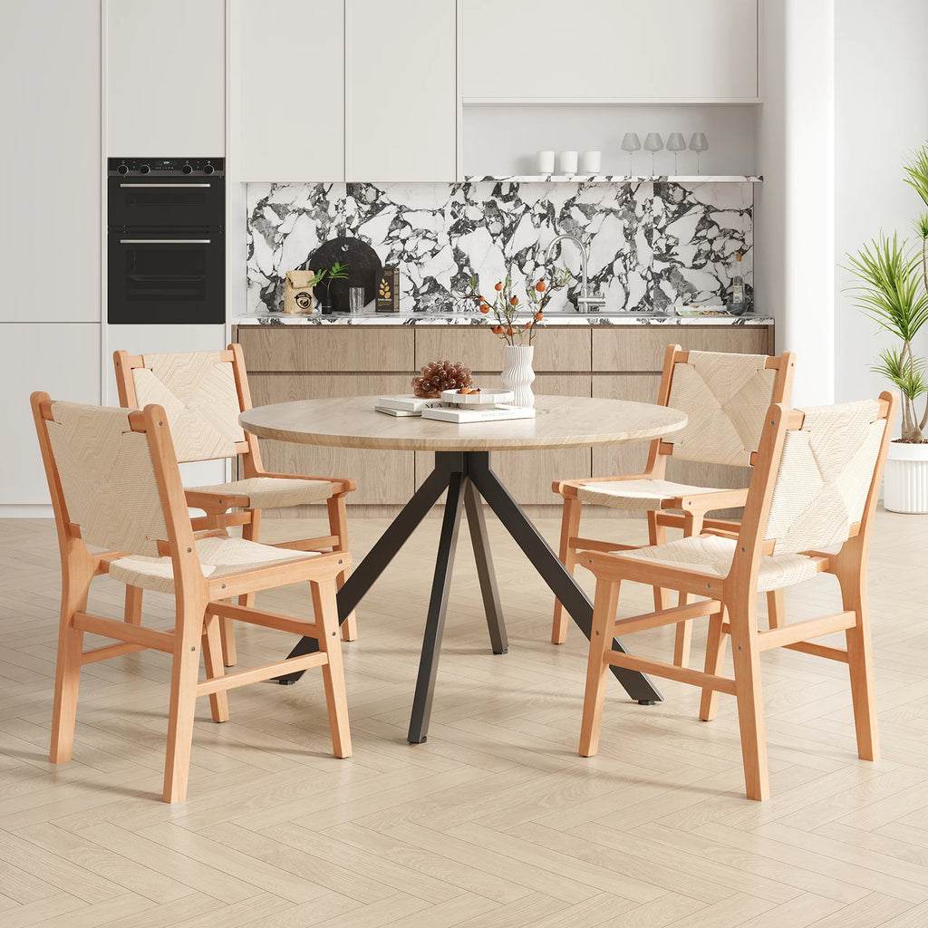 Stylish Set of 2 Natural Wood Frame Cream Rope Dining Chairs 