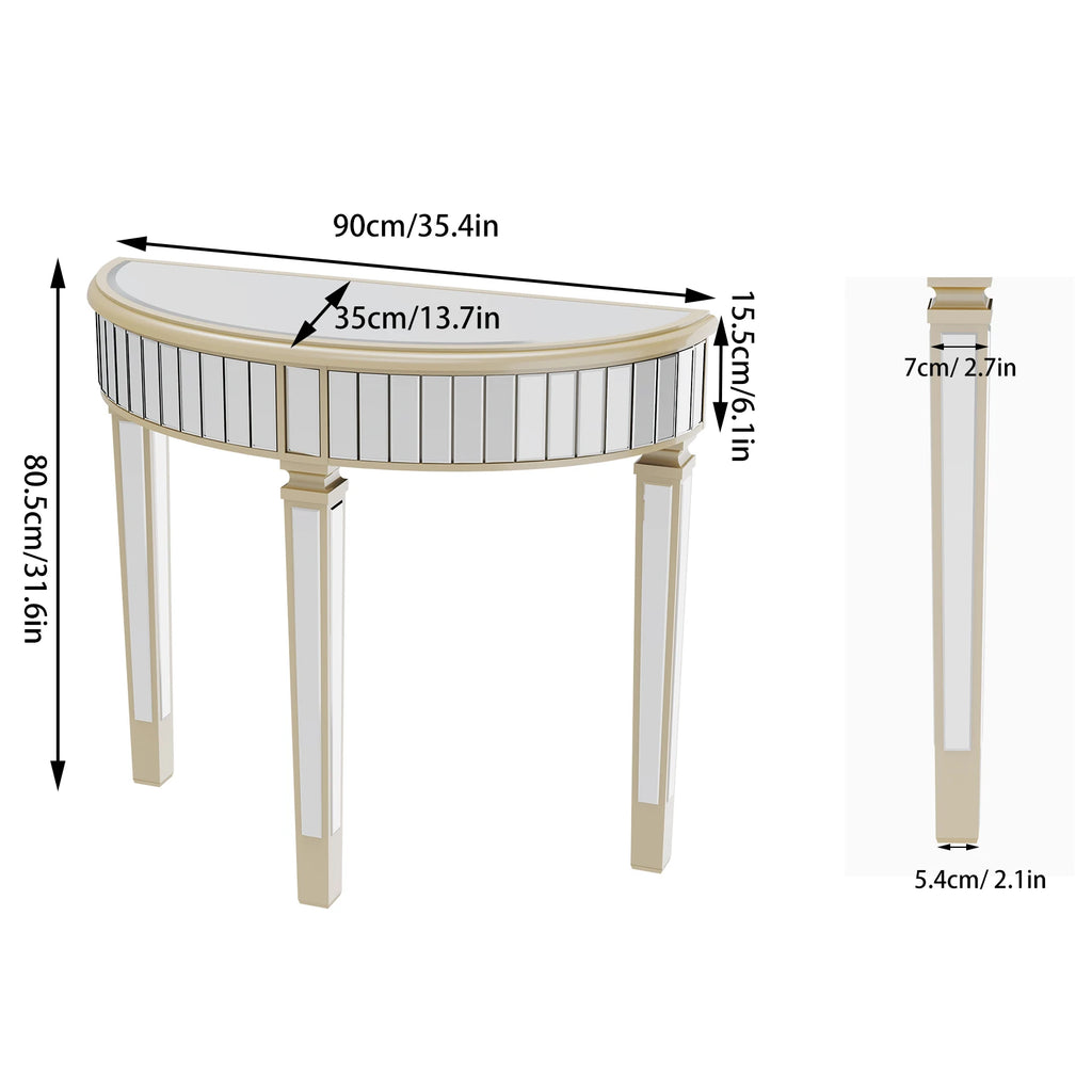 Half Moon Console Table Modern Silver Mirrored Living Room Console Entryway Table