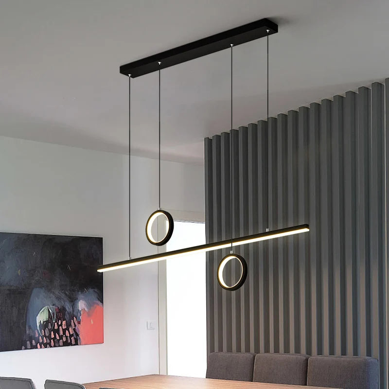 Black/Golden Modern Simple LED Chandelier Dining Room Island Nordic Long Hanging Lights Aluminum Office Rstaurant Pendant Lamp