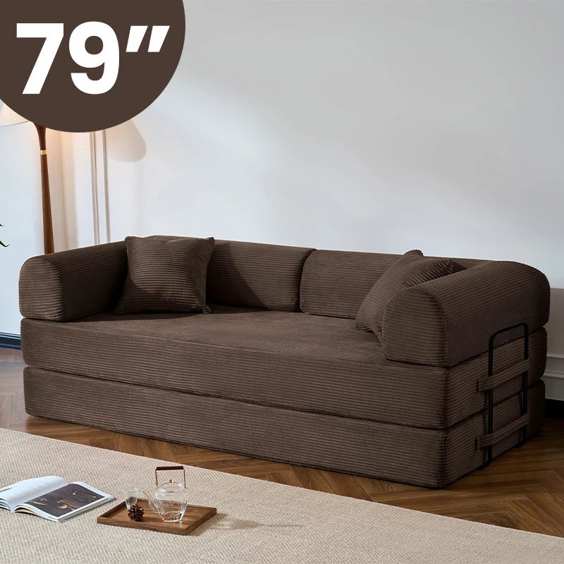79’’ Folding Convertible Sofa Bed Corduroy Upholstered Boneless Couch