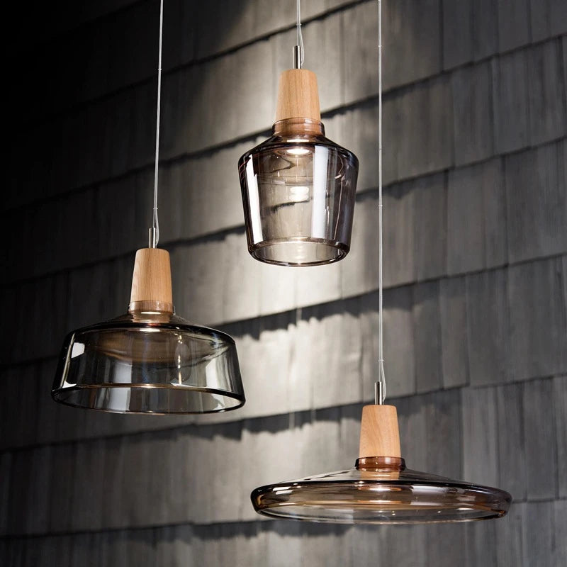 Nordic Glass Pendant Lamp Led Wood Lighting Fixture Aisle Loft Indoor Bar Deco Modern America Retro Vintage Living Bedroom Light