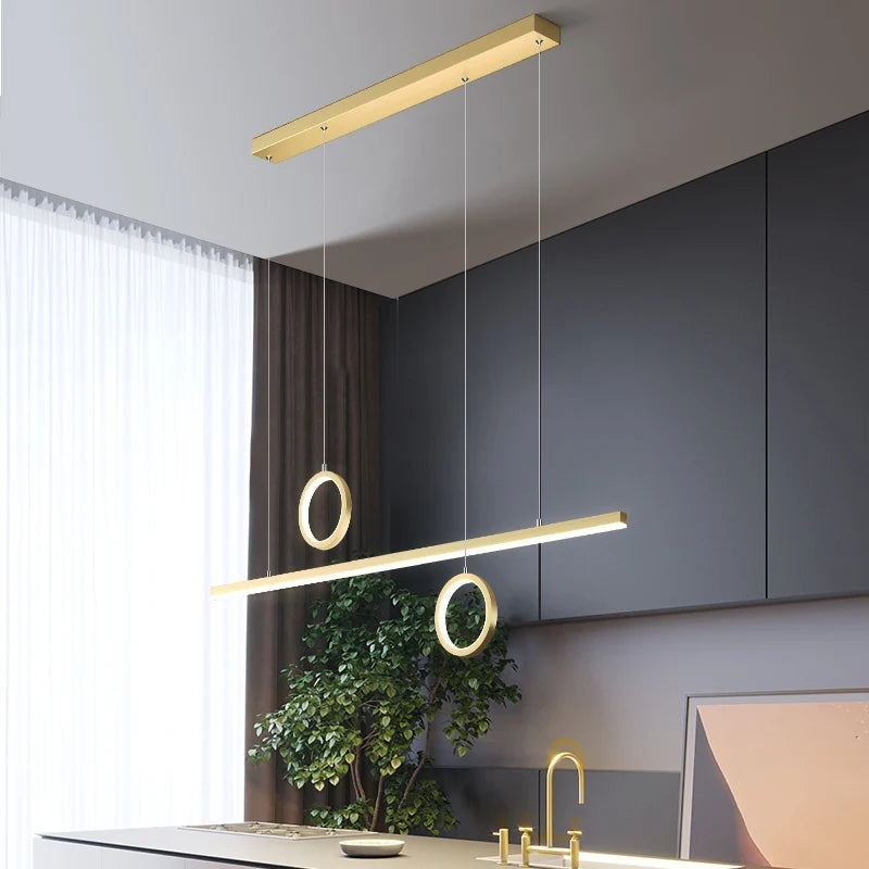 Black/Golden Modern Simple LED Chandelier Dining Room Island Nordic Long Hanging Lights Aluminum Office Rstaurant Pendant Lamp