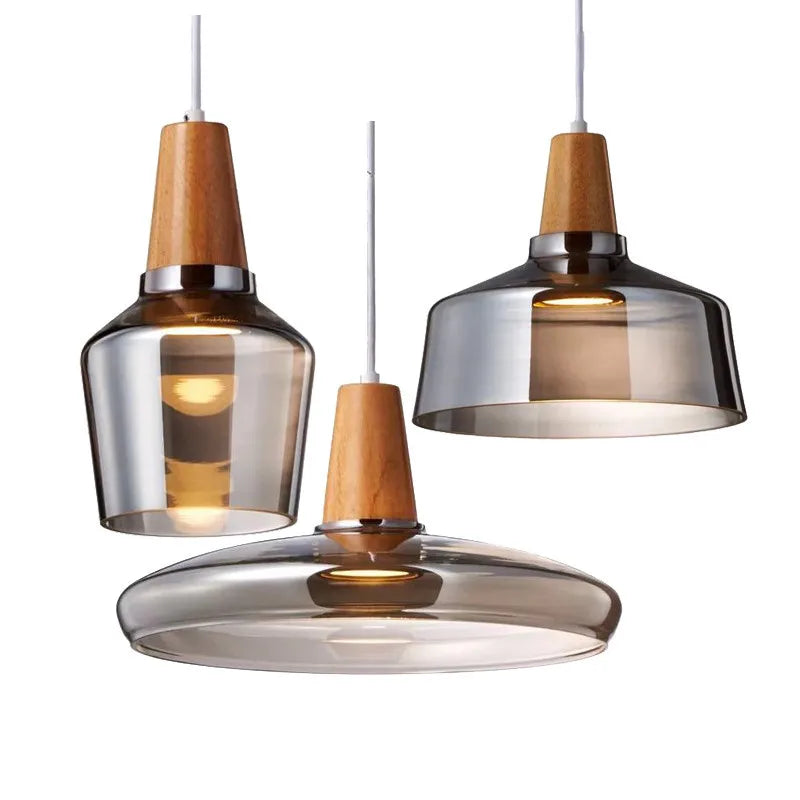 Nordic Glass Pendant Lamp Led Wood Lighting Fixture Aisle Loft Indoor Bar Deco Modern America Retro Vintage Living Bedroom Light