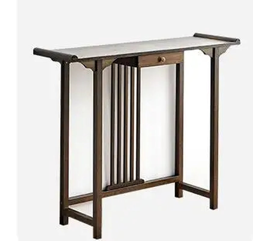 Tieho Bamboo Console Table for Living Room, Chinese Style Side Table, Porch Tables with Drawer, Modern Simple Rectangle Tables