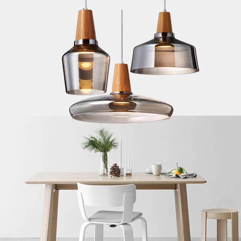 Nordic Glass Pendant Lamp Led Wood Lighting Fixture Aisle Loft Indoor Bar Deco Modern America Retro Vintage Living Bedroom Light