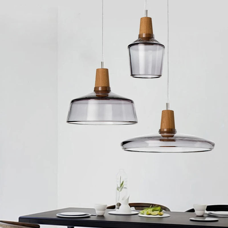 Nordic Glass Pendant Lamp Led Wood Lighting Fixture Aisle Loft Indoor Bar Deco Modern America Retro Vintage Living Bedroom Light