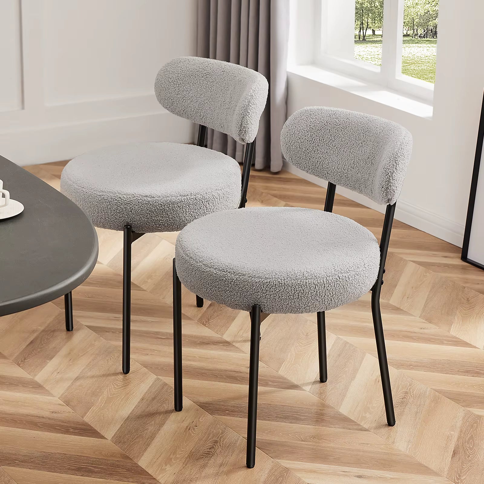  Set of 2 Plush Fabric Round Dining Chairs