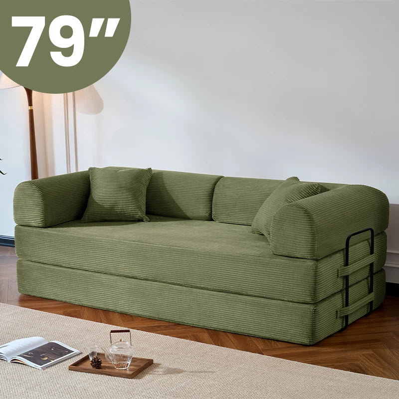 79’’ Folding Convertible Sofa Bed Corduroy Upholstered Boneless Couch