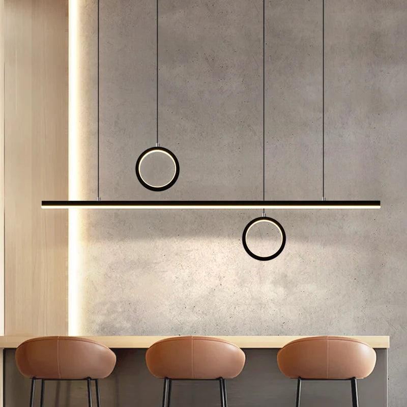 Black/Golden Modern Simple LED Chandelier Dining Room Island Nordic Long Hanging Lights Aluminum Office Rstaurant Pendant Lamp