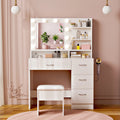 Elegant White Makeup Vanity Set with Lighted Mirror & Stool - Perfect Bedroom Gift with 5 Shelves, 4 Drawers, Power Outlet & Hairdryer Holder