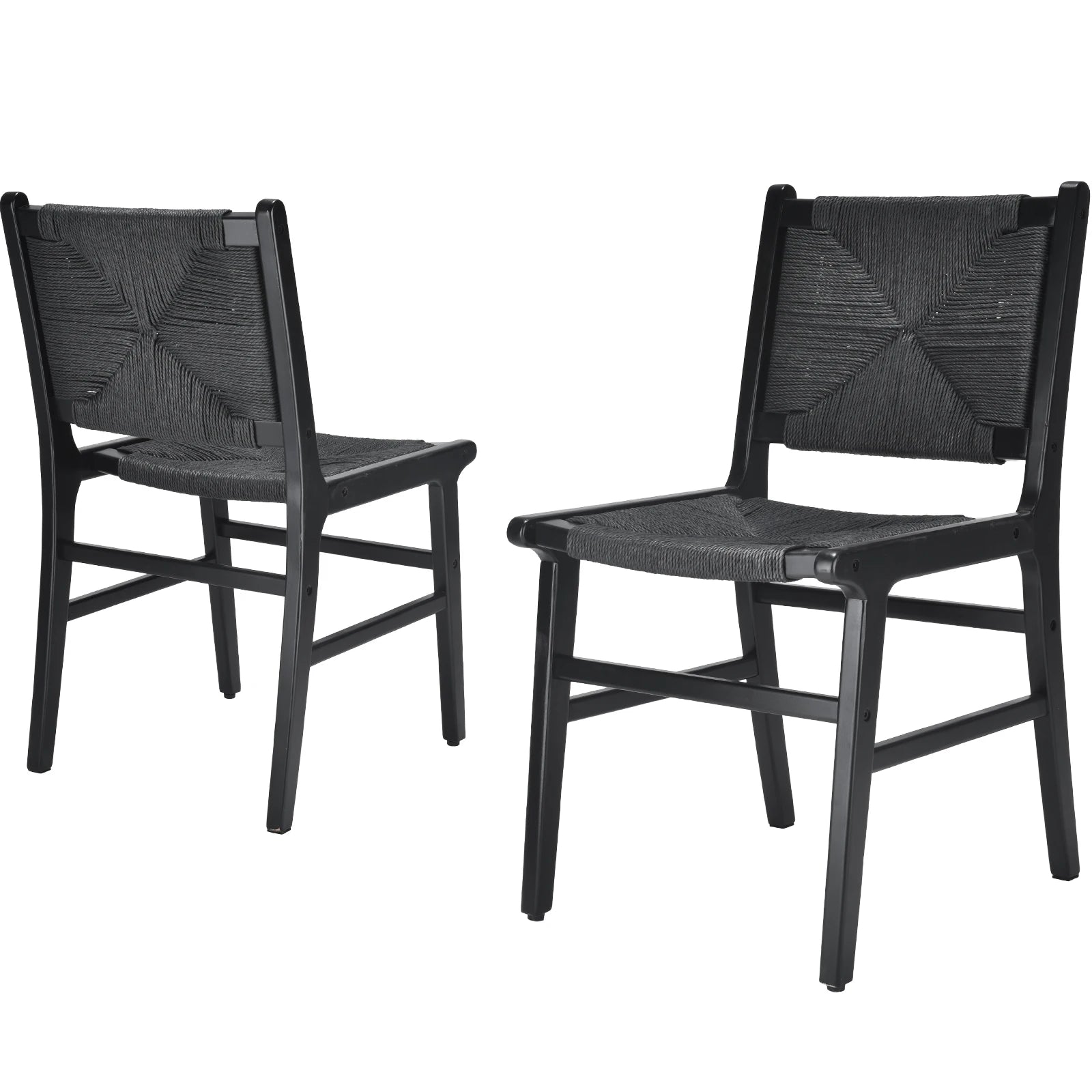 Stylish Set of 2 Natural Wood Frame Cream Rope Dining Chairs 