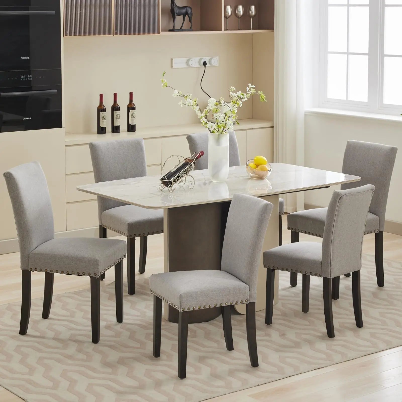 Set of 2 Upholstered Fabric Padded Dining Chairs 