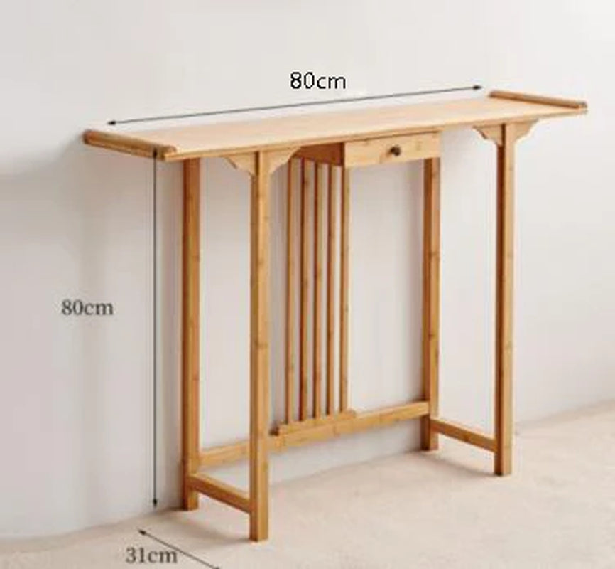 Tieho Bamboo Console Table for Living Room, Chinese Style Side Table, Porch Tables with Drawer, Modern Simple Rectangle Tables