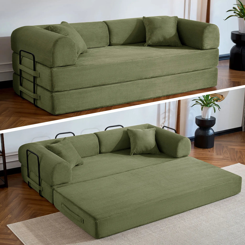 79’’ Folding Convertible Sofa Bed Corduroy Upholstered Boneless Couch