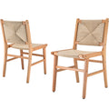 Stylish Set of 2 Natural Wood Frame Cream Rope Dining Chairs 