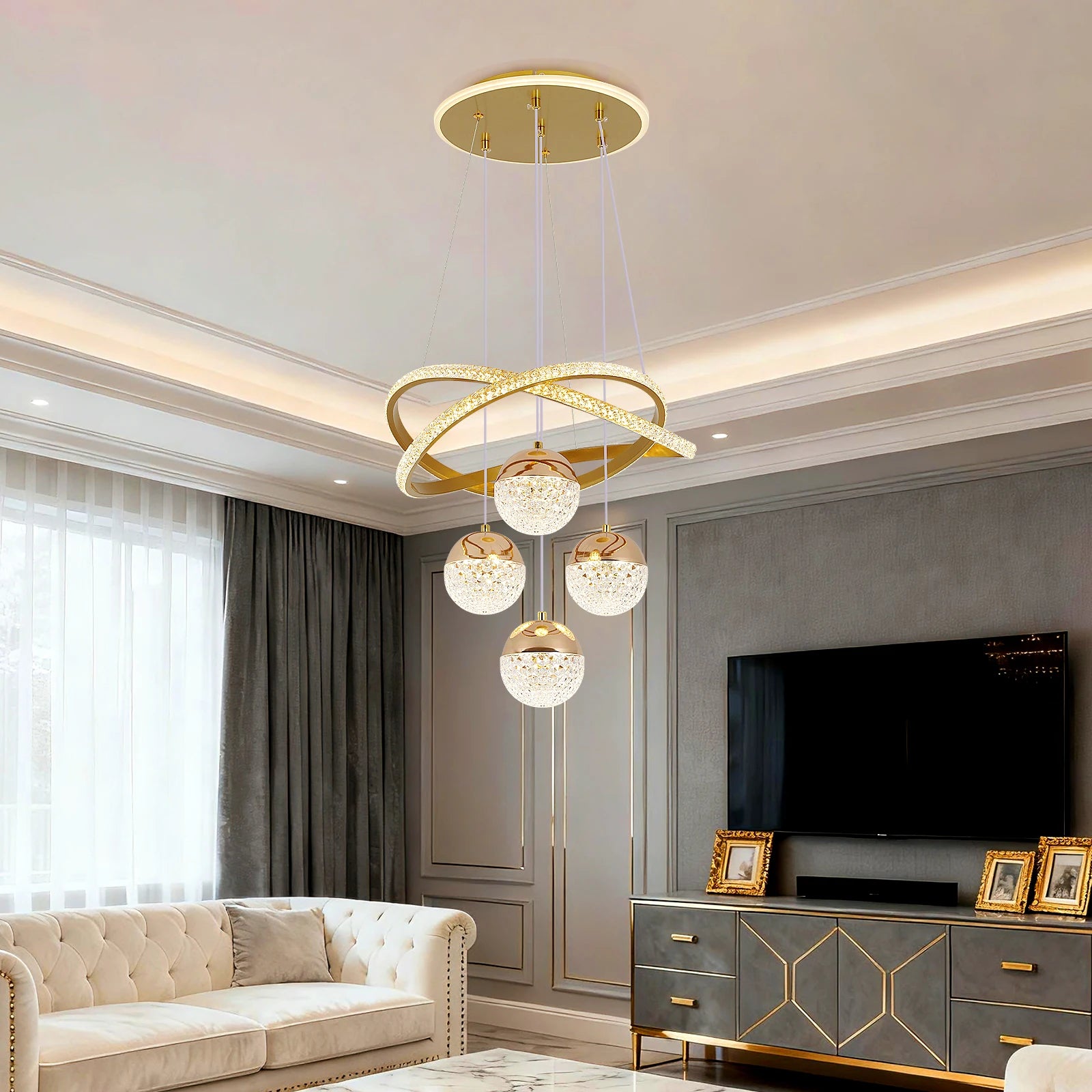 Modern LED Chandelier Lighting Three LED Colors Nordic Restaurant Lighting Living Room Chandelier Hanging Lamp Lighting Fixture