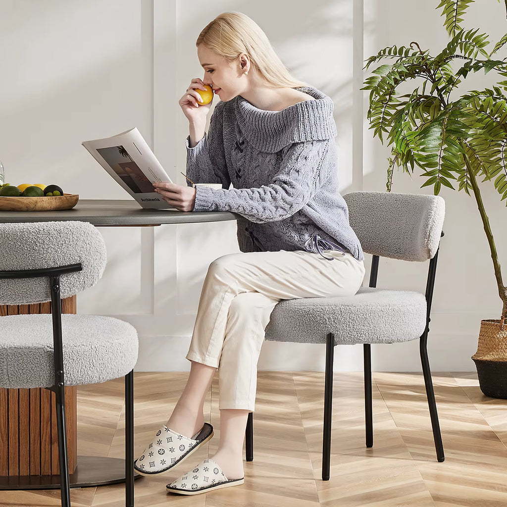  Set of 2 Plush Fabric Round Dining Chairs