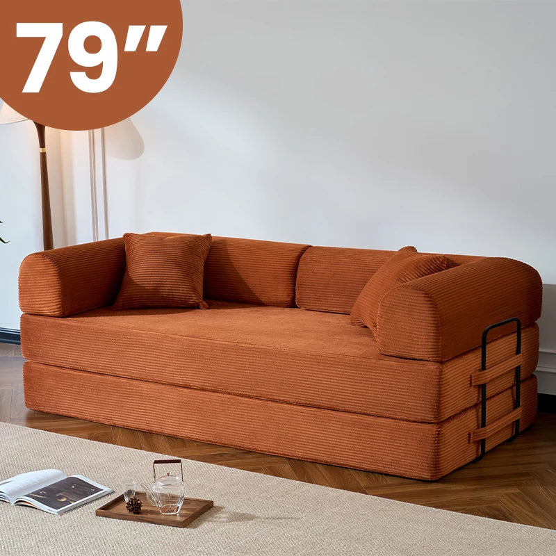 79’’ Folding Convertible Sofa Bed Corduroy Upholstered Boneless Couch