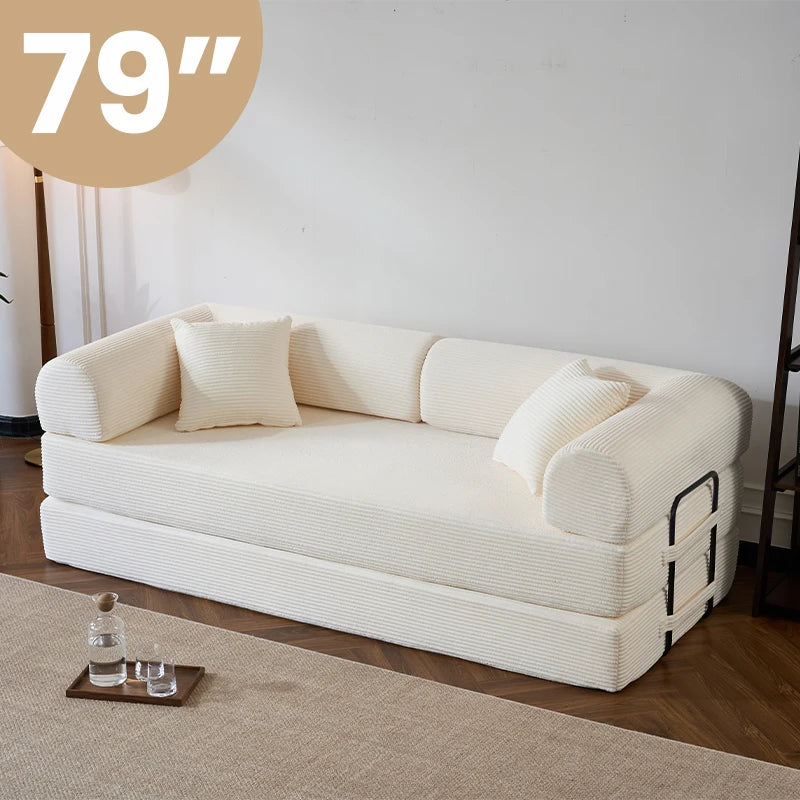 79’’ Folding Convertible Sofa Bed Corduroy Upholstered Boneless Couch