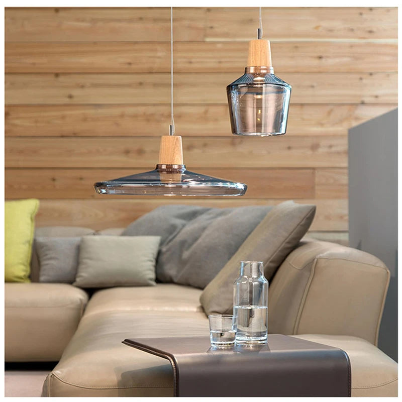 Nordic Glass Pendant Lamp Led Wood Lighting Fixture Aisle Loft Indoor Bar Deco Modern America Retro Vintage Living Bedroom Light