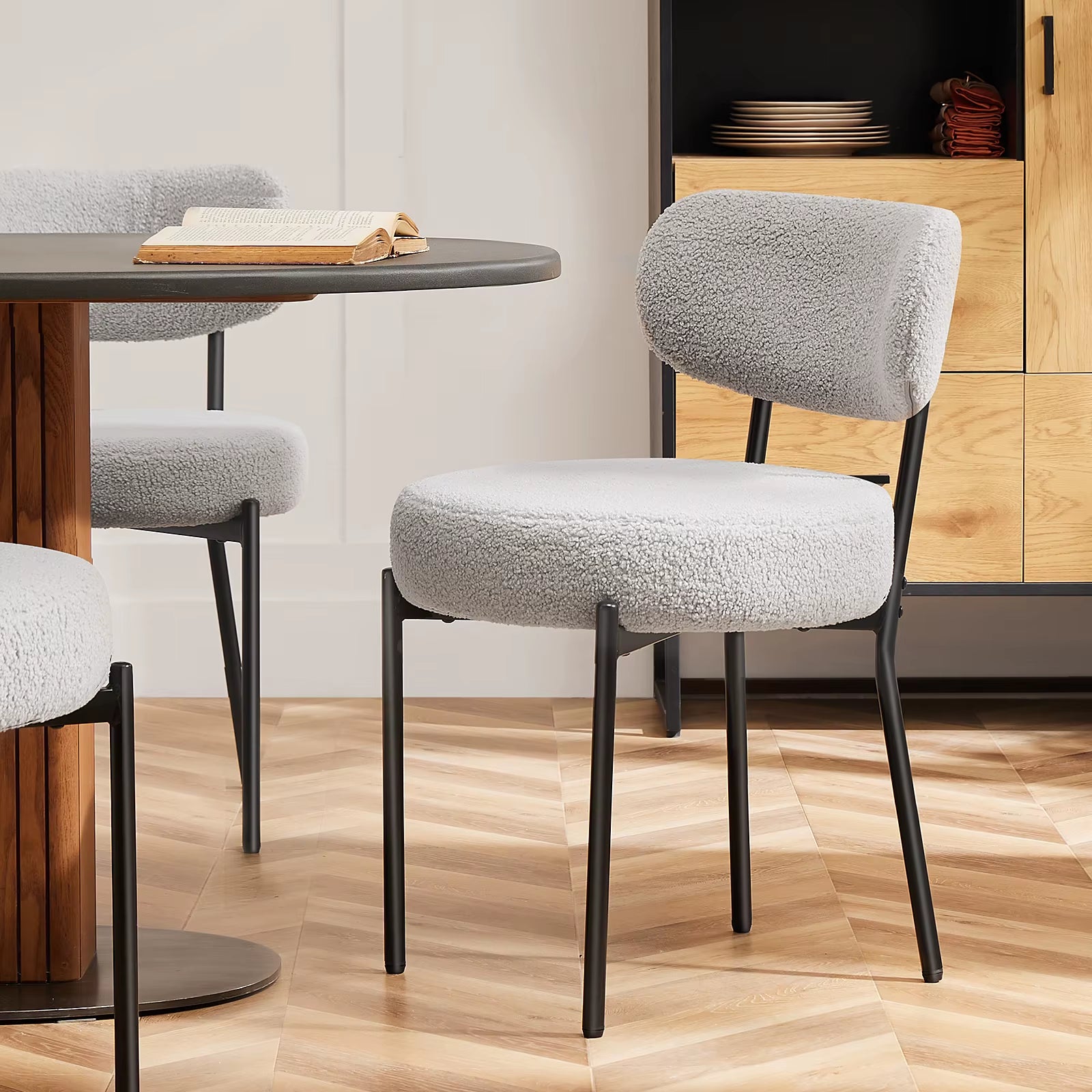  Set of 2 Plush Fabric Round Dining Chairs