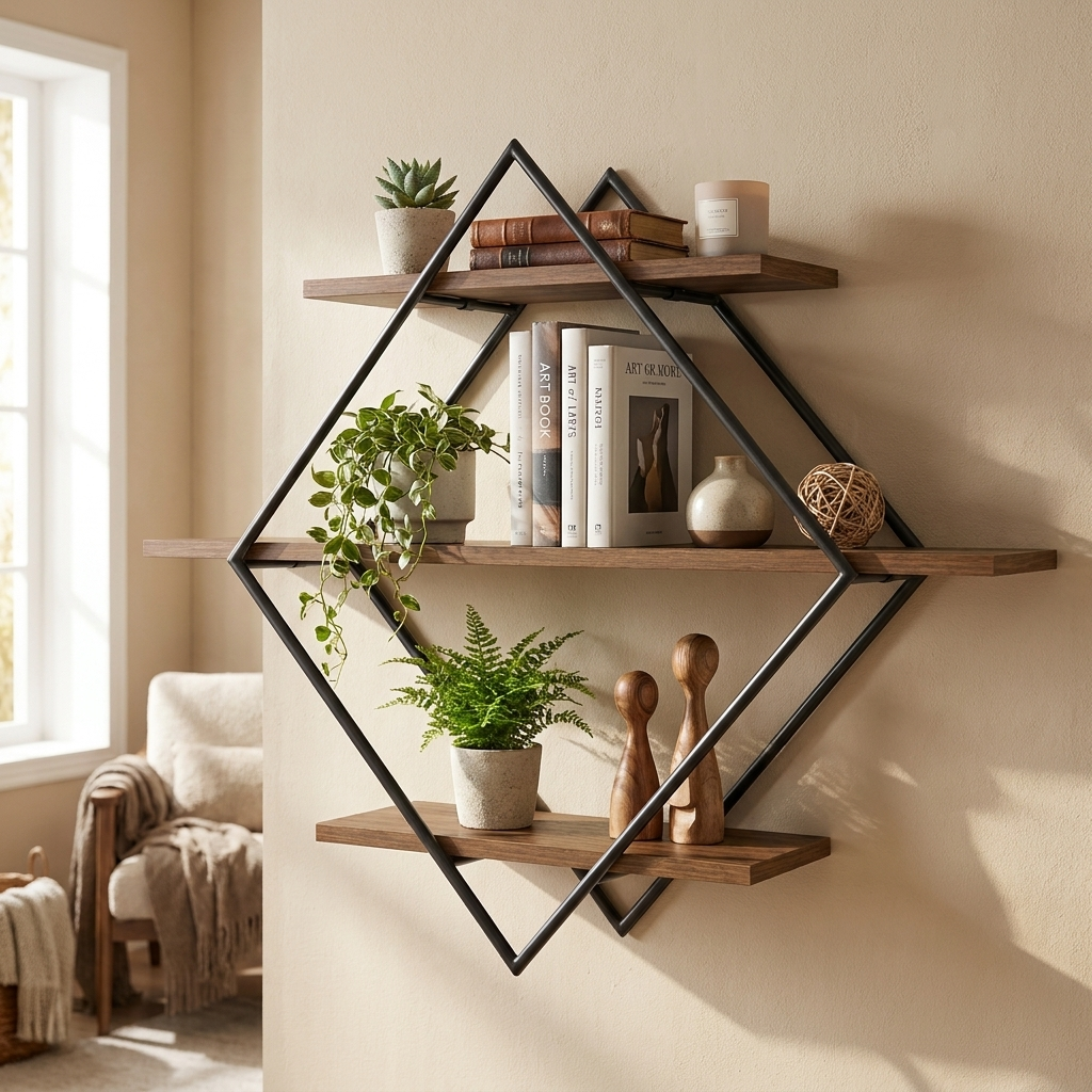 3 Panel Hanging Geometric Wooden Shelf