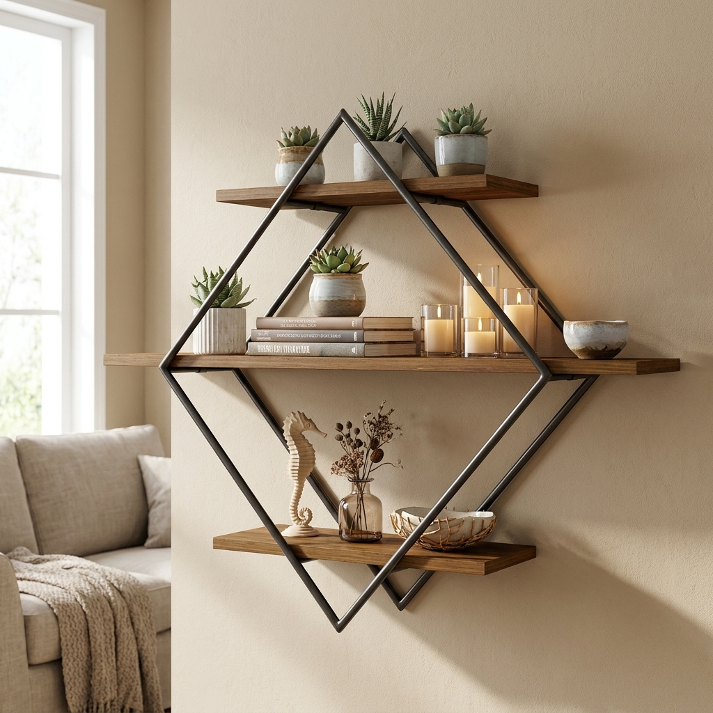 3 Panel Hanging Geometric Wooden Shelf