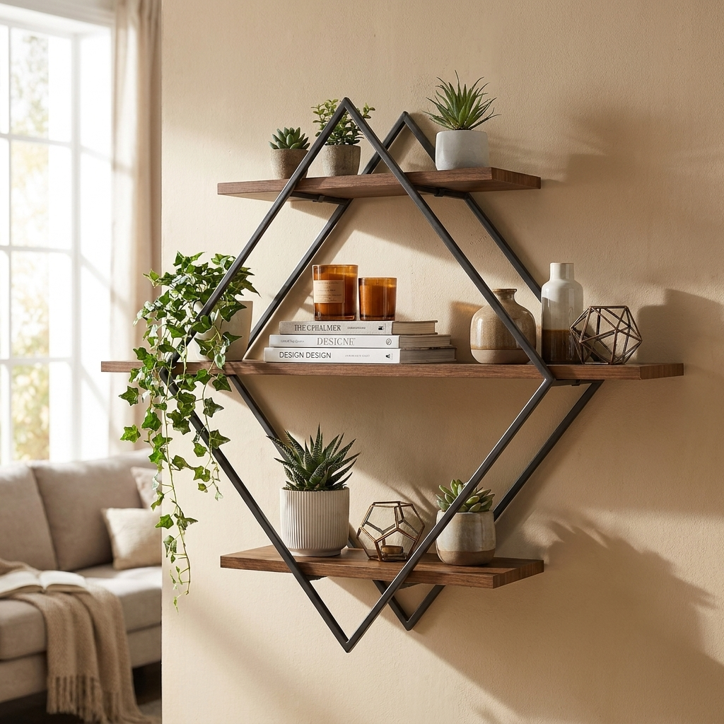 3 Panel Hanging Geometric Wooden Shelf